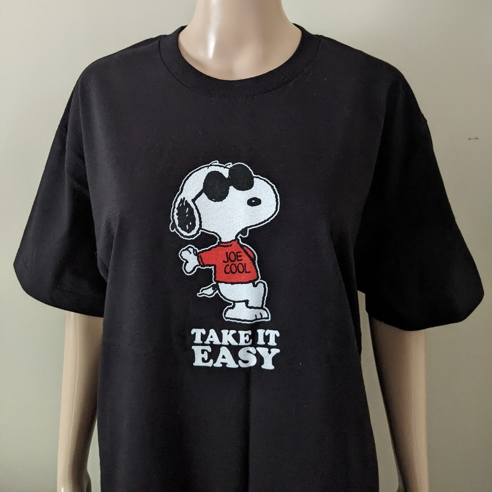 Peanuts Snoopy Joe Cool Take It Easy Black T-Shirt, Men's Large
